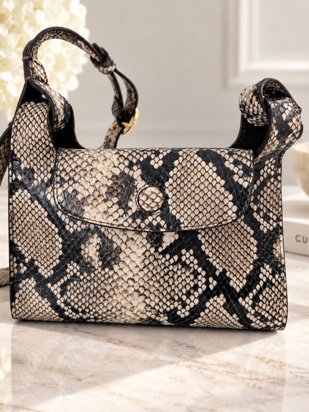 Cuyana Animal Print Leather Crossbody / Shoulder Bag